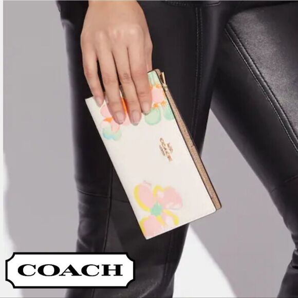 Coach Dreamyland Pastel Floral Print Slim Wallet in Chalk/Gold - Picture 3 of 11